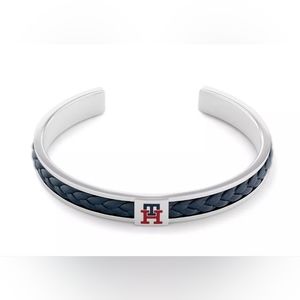 TOMMY HILFIGER Men's Braided Blue Leather Stainless Steel Bracelet